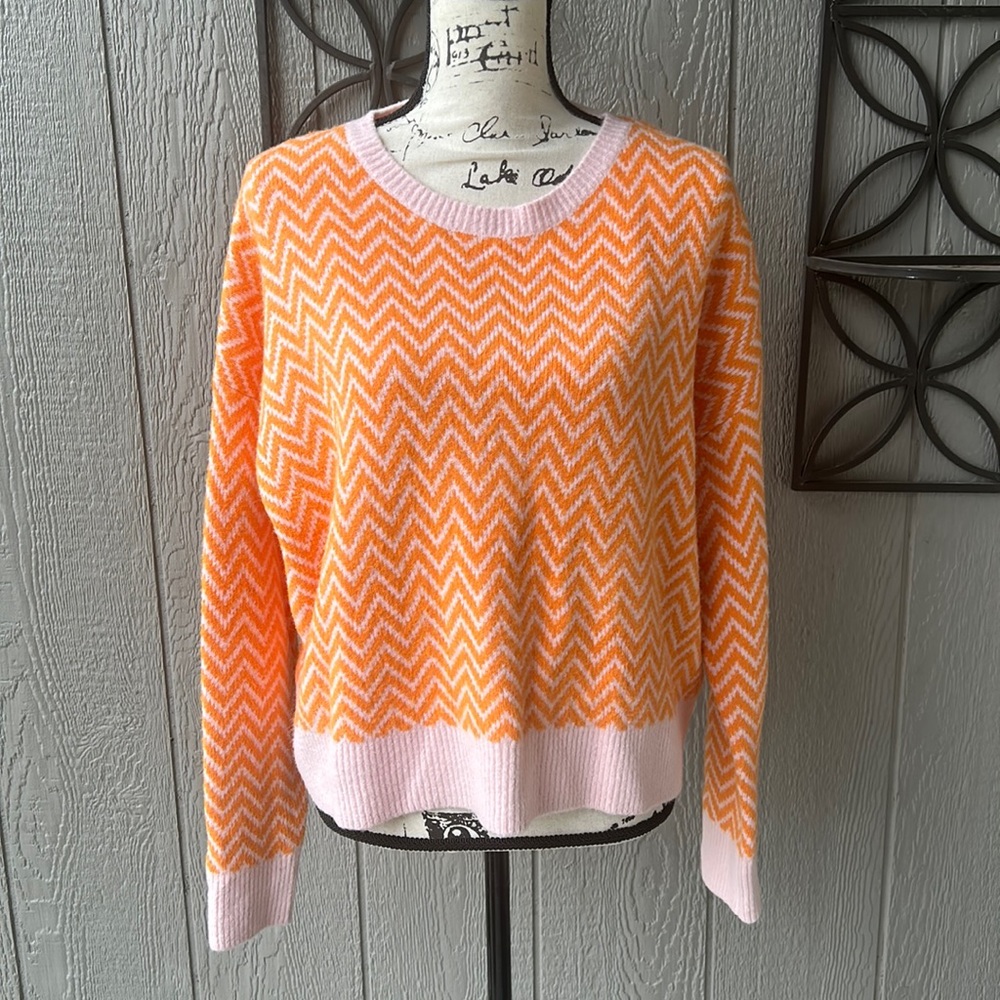 Halogen Atlantic Pacific XXL Sweater Ribbed Cuffs Hem Pink Shadow Orange Flame
